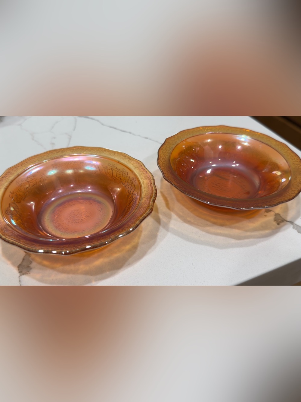 Iridescent Amber Glass Serving Bowls - Set of 2